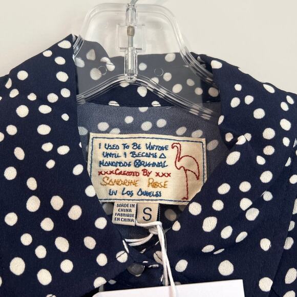 NWT Free People x Sandrine Rose Polka Dot Button Down Shirt Navy/White, Womens S - Picture 6 of 8